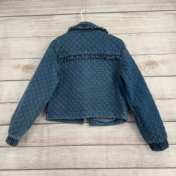 Avec Les Filles Maura Bow Tie Quilted Denim Jacket Womens Small Blue Medium Wash - Picture 2 of 14